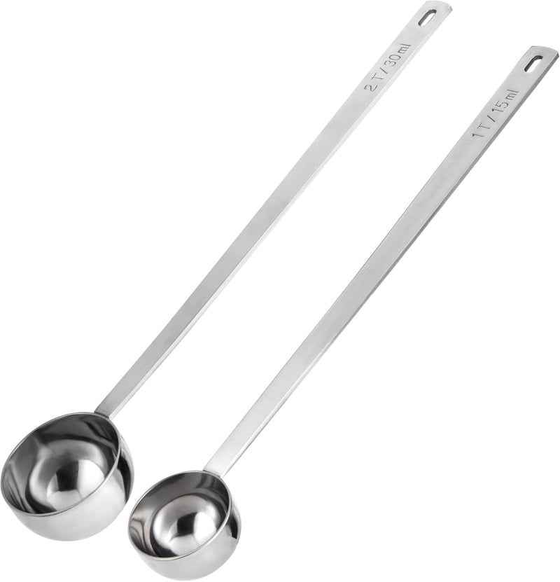 UTaste Coffee Scoop 1&2 Tablespoon: 18/8 Stainless Steel Measuring Scooper for Ground Coffee, Bean, Powder, Espresso, 8.5in Long Handle Metal Meaure Spoon for Canister, Jar (1&2Tbsp/15&30ml, Silver) - Image 1